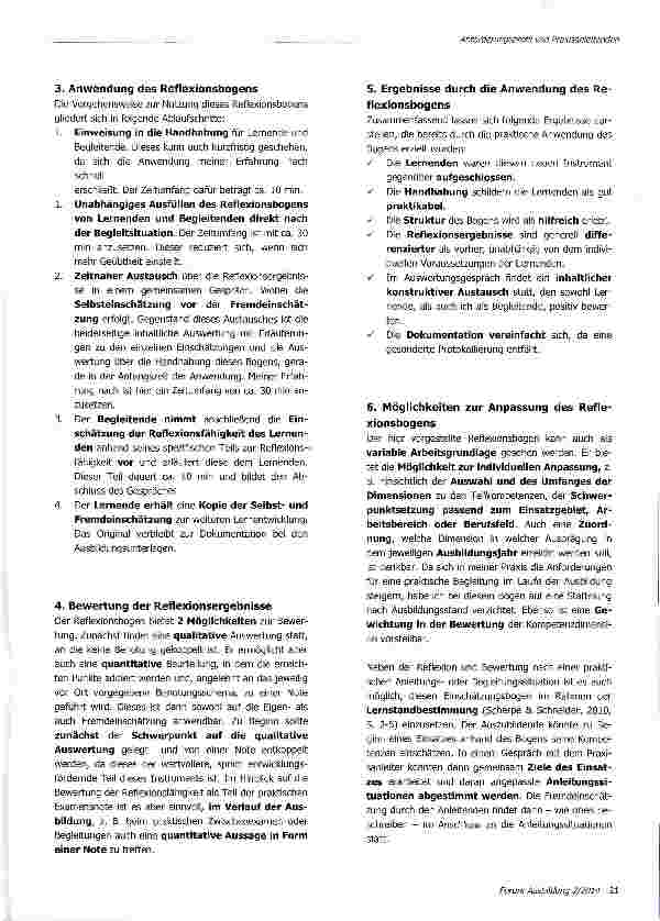 Vorschauseite 2: Reflexionsbogen für die praktische Ausbildung