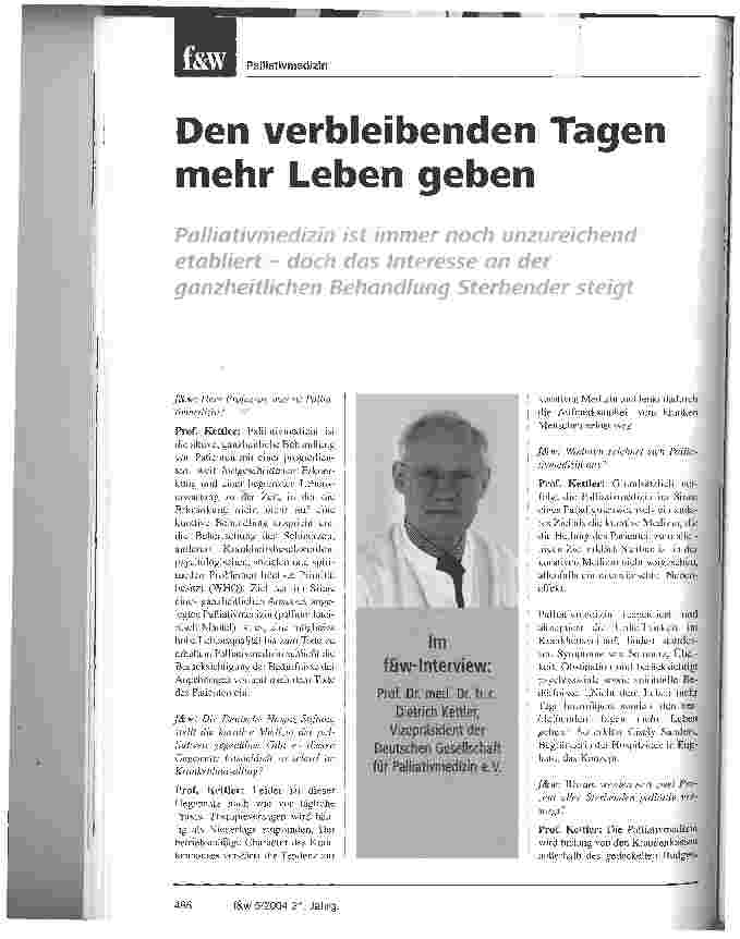 Vorschauseite 1: Den verbleibenden Tagen mehr Leben geben