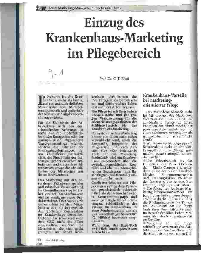 Vorschauseite 1: Einzug des Krankenhaus-Marketing im Pflegebereich