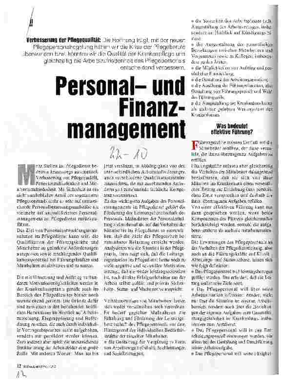Vorschauseite 1: Personalund Finanzmanagement Verbesserung der Pflegequalität