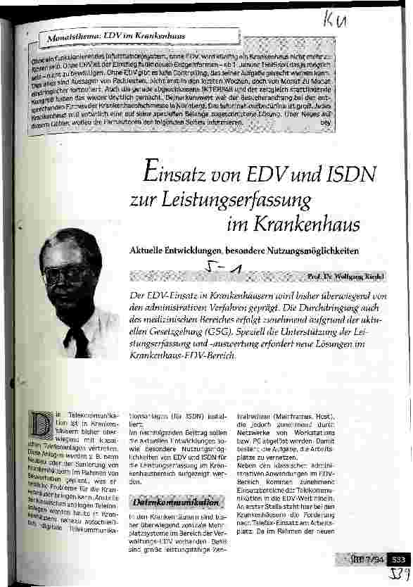 Vorschauseite 1: Einsatz von EDV und ISDN zur Leistungserfassung im Krankenhaus Aktuelle Entwicklungen, besondere Nutzungsmöglichkeiten