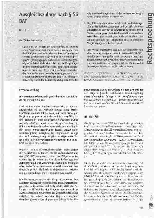 Vorschauseite 1: Ausgleichszulage nach § 56 BAT