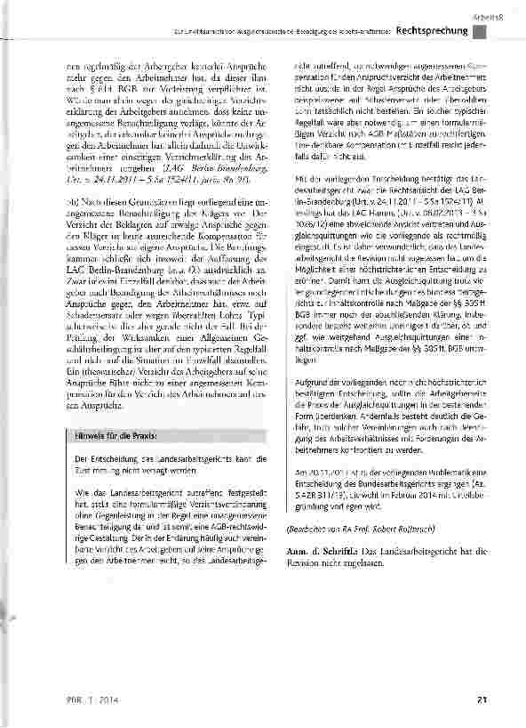 Vorschauseite 5: Zur Unwirksamkeit von Ausgleichsklauseln bei Beendigung des Arbeitsverhältnisses