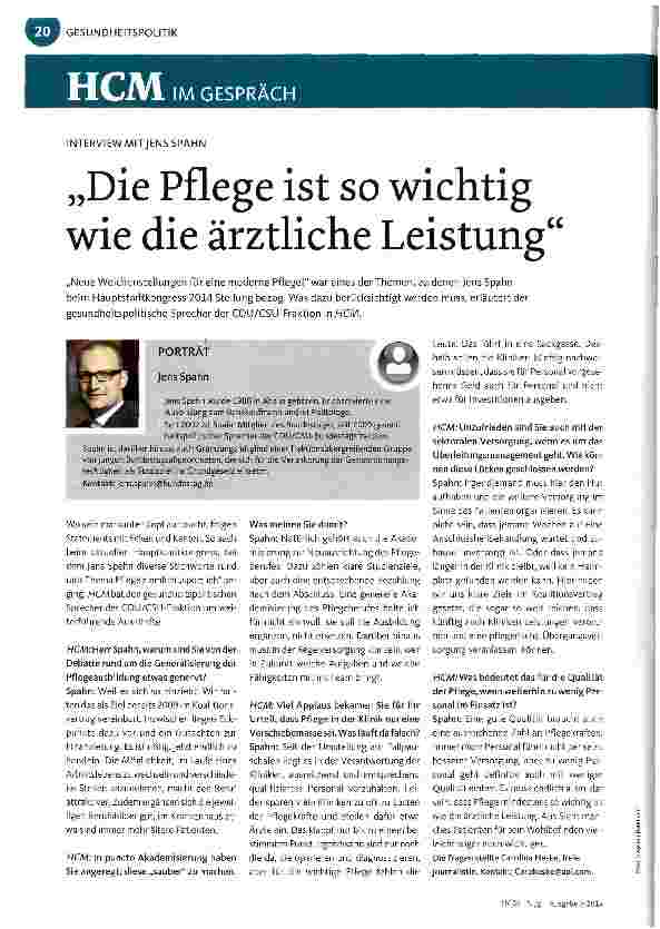 Vorschauseite 1: Die Pflege ist so wichtig wie die ärztliche Leistung