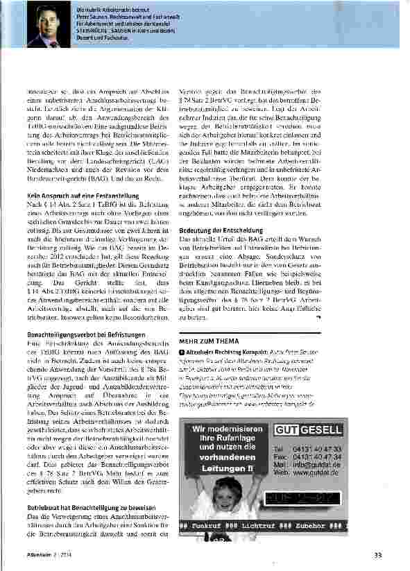 Vorschauseite 2: Betriebsratsmitglied kann keine Festanstellung verlangen