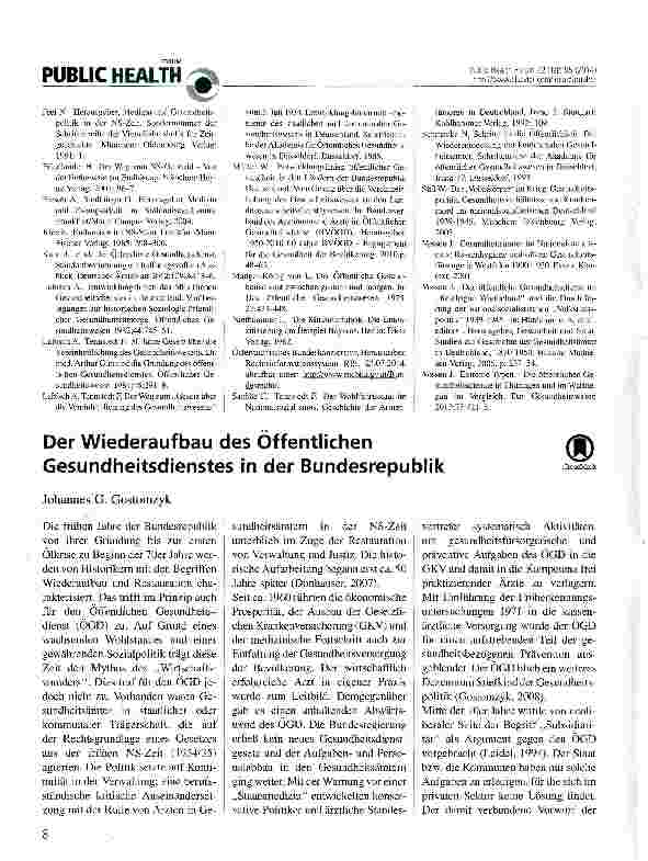 Vorschauseite 1: Der Wiederaufbau des Öffentlichen Gesundheitsdienstes in der Bundesrepublik