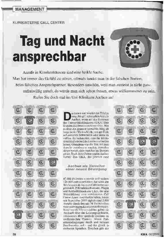 Vorschauseite 1: Tag und Nacht ansprechbarKLINIKINTERNE CALL CENTER