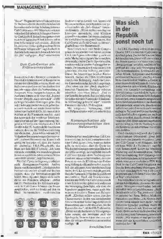 Vorschauseite 3: Tag und Nacht ansprechbarKLINIKINTERNE CALL CENTER