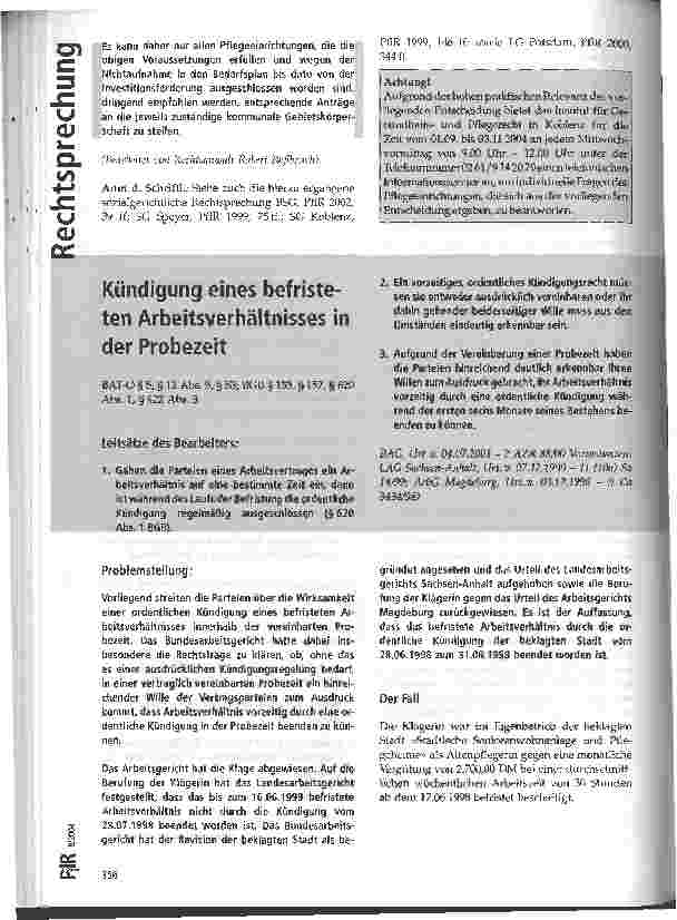 Vorschauseite 1: Kündigung eines befristeten Arbeitsverhältnisses in der Probezeit