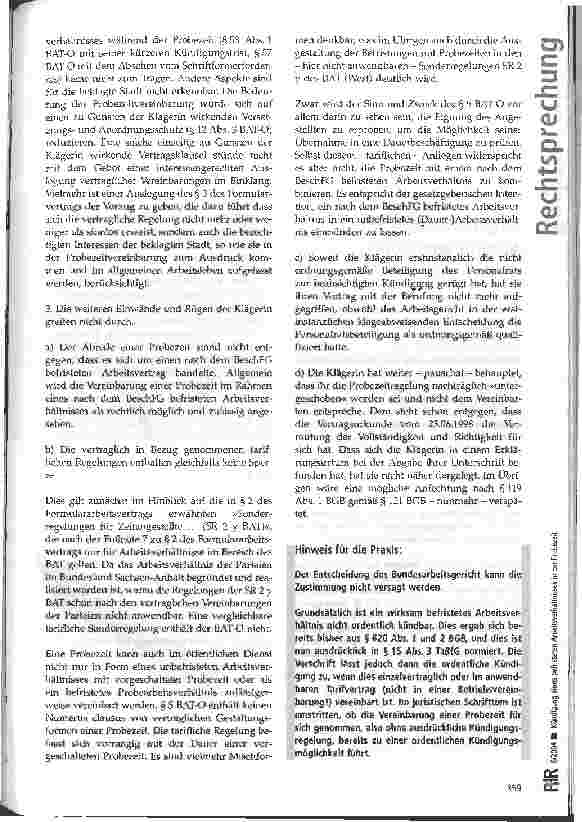 Vorschauseite 4: Kündigung eines befristeten Arbeitsverhältnisses in der Probezeit