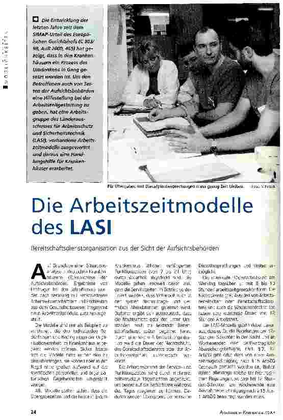 Vorschauseite 1: Die Arbeitszeitmodelle des LASIBereitschaftsdienstorganisation aus der Sicht der Aufsichtsbehörden