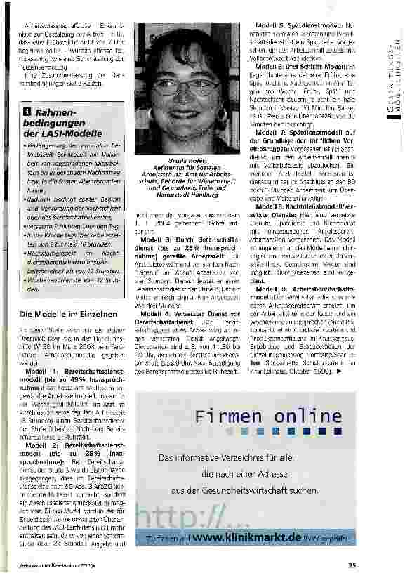 Vorschauseite 2: Die Arbeitszeitmodelle des LASIBereitschaftsdienstorganisation aus der Sicht der Aufsichtsbehörden