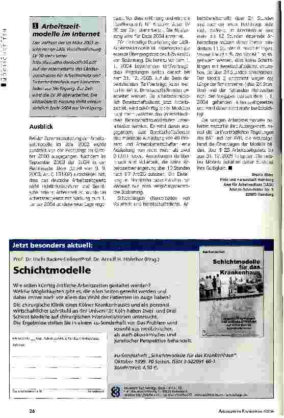 Vorschauseite 3: Die Arbeitszeitmodelle des LASIBereitschaftsdienstorganisation aus der Sicht der Aufsichtsbehörden