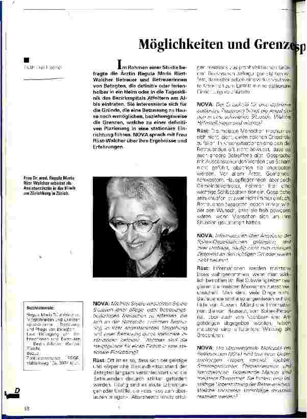 Vorschauseite 1: Möglichkeiten und Grenzen spitalexterner Pflege und Betreuung Interview m. Frau Rüst-Walcher