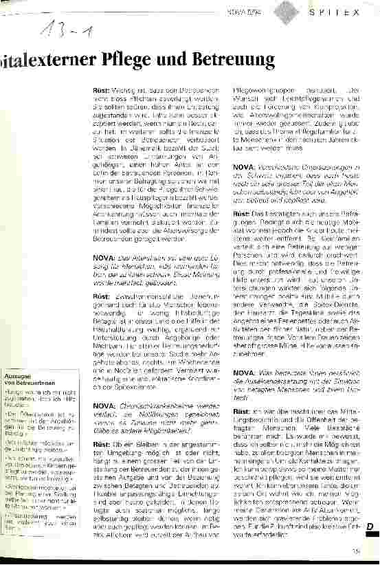 Vorschauseite 2: Möglichkeiten und Grenzen spitalexterner Pflege und Betreuung Interview m. Frau Rüst-Walcher