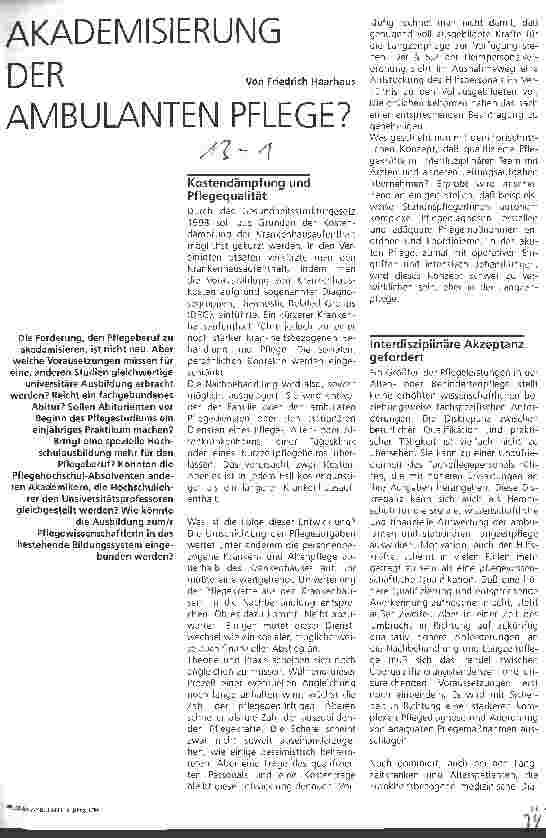 Vorschauseite 1: Akademisierung der ambulanten Pflege?
