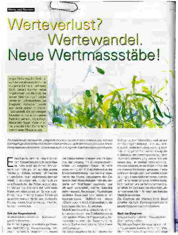 Vorschauseite 1: Werteverslust? Wertewandel. Neue Wertmassstäbe!