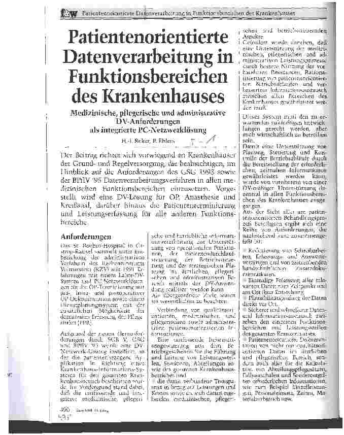 Vorschauseite 1: Patientenorientierte Datenverarbeitung in Funktionsbereichen des Krankenhauses Medizinische, pflegerische und administrative DV-Anforderungen als integrierte PC-Netzwerklösung