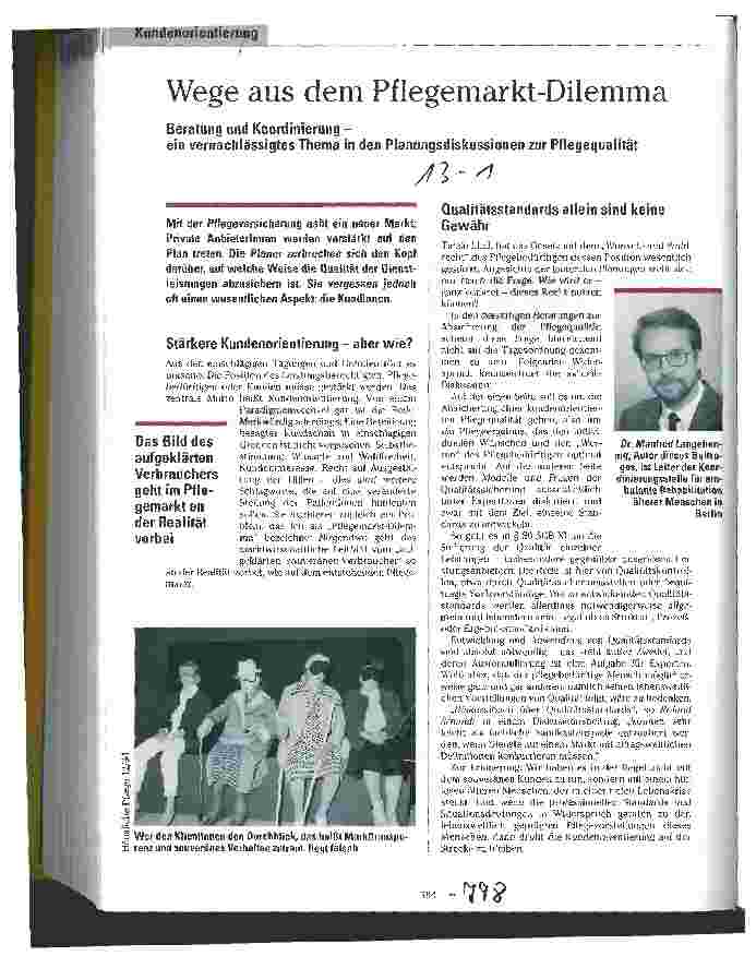 Vorschauseite 1: Wege aus dem Pflegemarkt-Dilemma Beratung und Koordinierung - ein vernachlässigtes Thema in den Planungsdiskussionen zur Pflegequalität