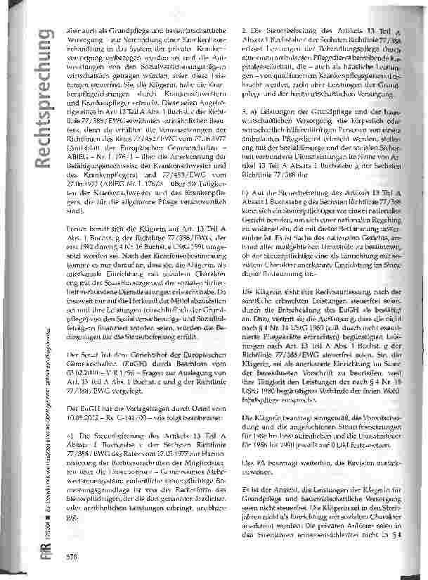 Vorschauseite 3: Zur Steuerfreiheit von Umsärtzen eines als GmbH geführten ambulanten Pflegedienstes