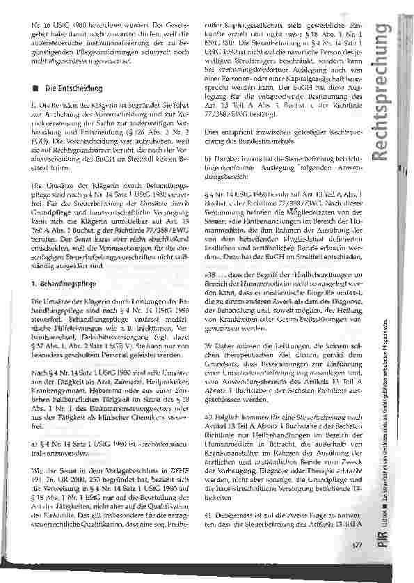 Vorschauseite 4: Zur Steuerfreiheit von Umsärtzen eines als GmbH geführten ambulanten Pflegedienstes