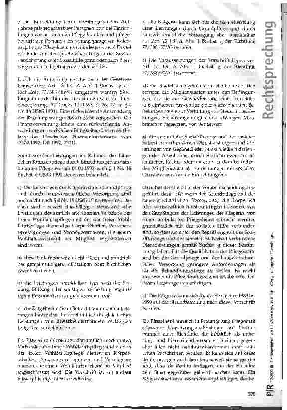 Vorschauseite 6: Zur Steuerfreiheit von Umsärtzen eines als GmbH geführten ambulanten Pflegedienstes
