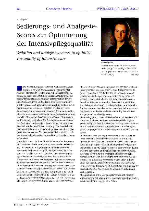 Vorschauseite 1: Sedierungsund Analgesie Scores zur Optimierung der Intensivpflegequalität