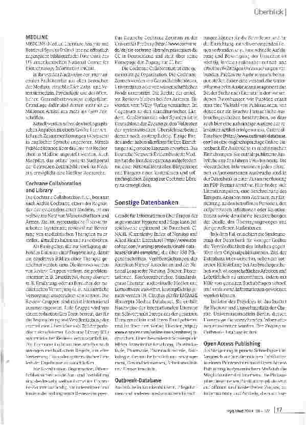 Vorschauseite 4: Literatursuche und -Sichtung zu Fragen der Hygiene über das Internet -zwischen Eminenz, Exzellenz und Evidenz