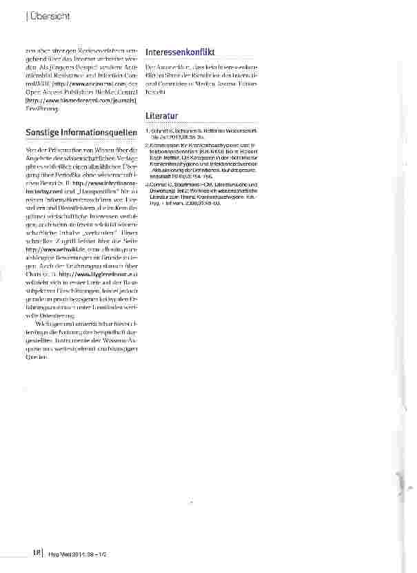 Vorschauseite 5: Literatursuche und -Sichtung zu Fragen der Hygiene über das Internet -zwischen Eminenz, Exzellenz und Evidenz