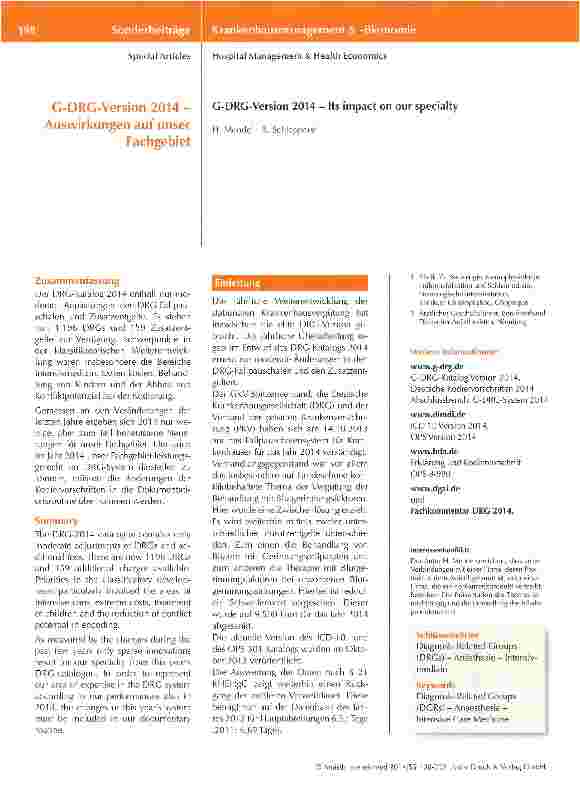Vorschauseite 1: G-DRG-Version2014-Auswirkungen auf unser Fachgebiet