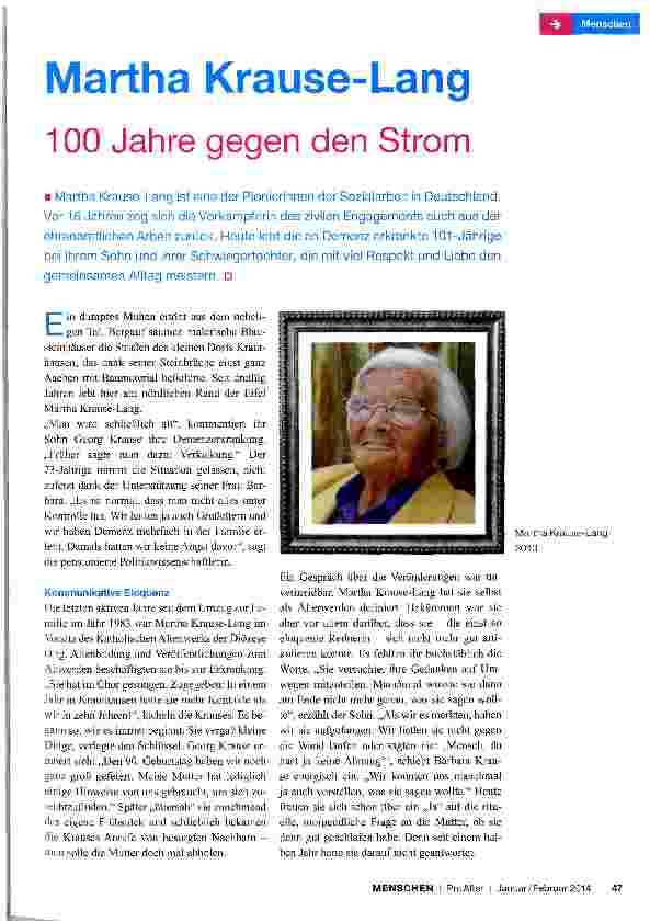 Vorschauseite 1: Martha Krause-Lang 100 Jahre gegen den Strom