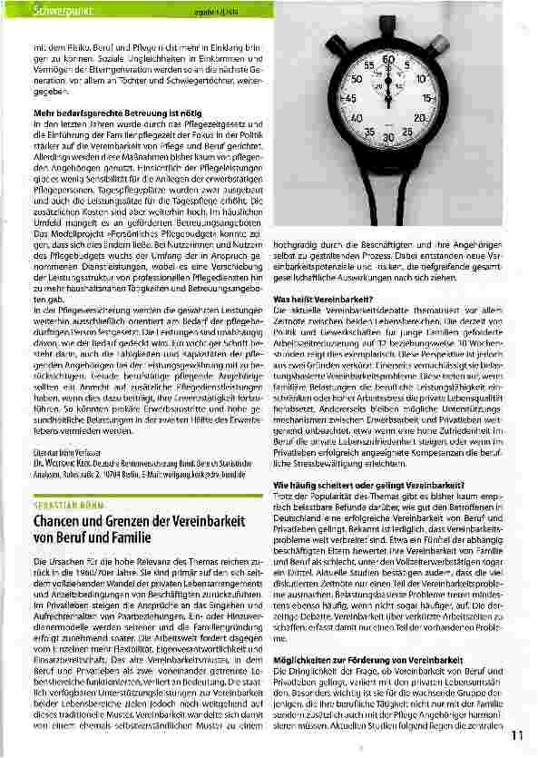Vorschauseite 1: Chancen und Grenzen der Vereinbarkeit von Beruf und Familie