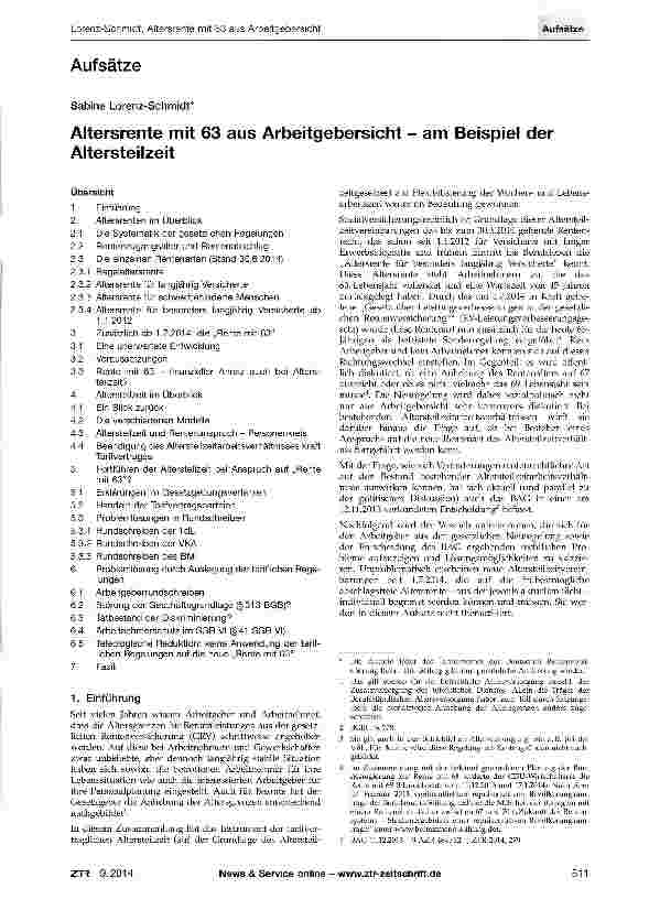 Vorschauseite 1: Altersrente mit 63 aus Arbeitgebersicht - am Beispiel der Altersteilzeit
