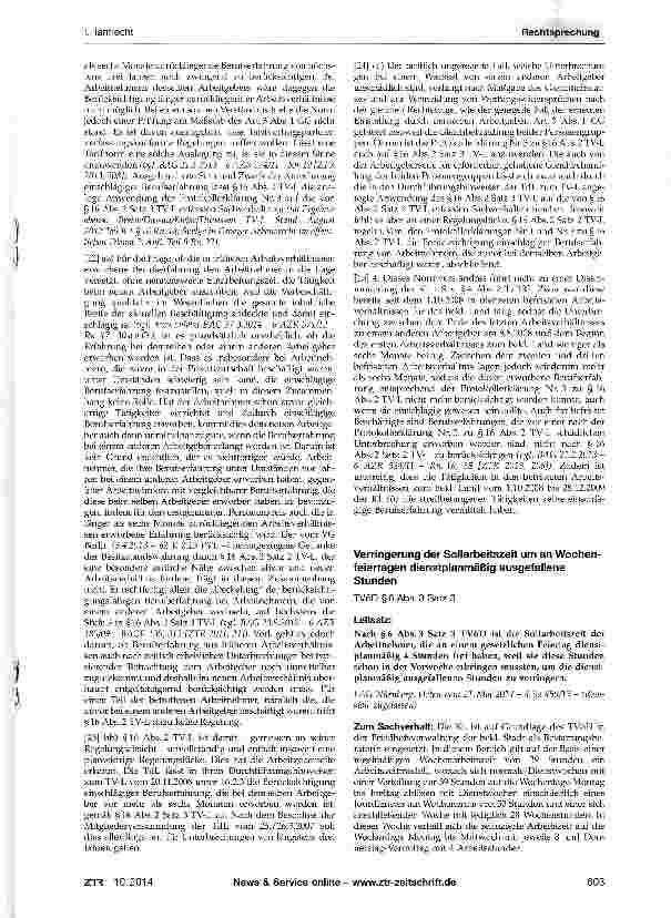 Vorschauseite 1: Verringerung der Sollarbeitszeit um an Wochen-feiertagen dienstplanmäßig ausgefallene Stunden TVöD § 6 Abs. 3 Satz 3