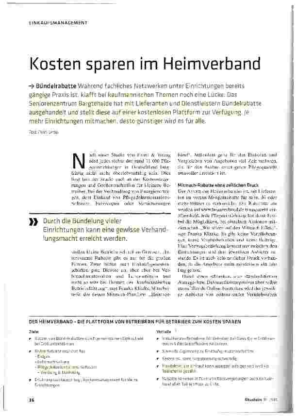 Vorschauseite 1: Kosten sparen im Heimverband