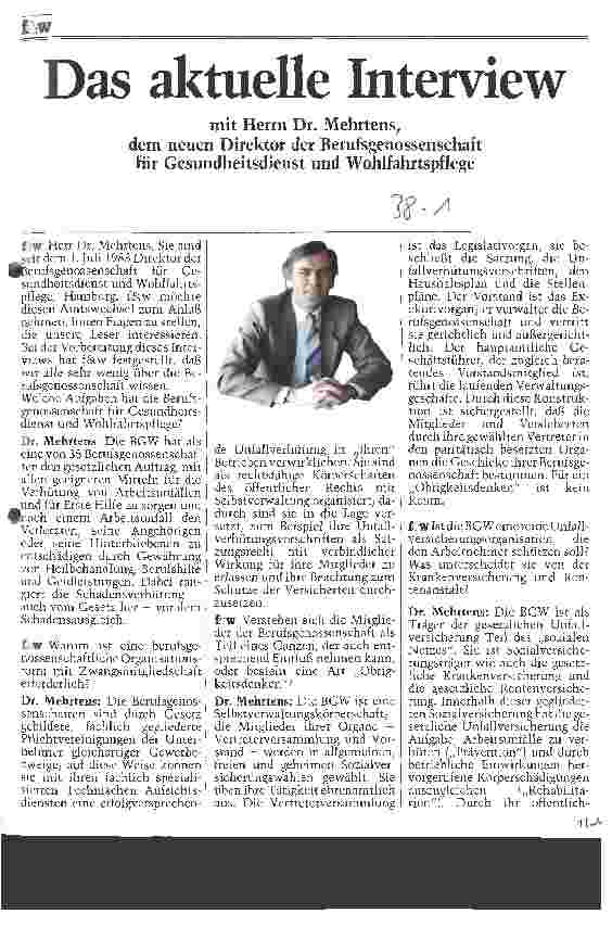 Vorschauseite 1: Das aktuelle Interview mit dem neuen Direktor der Berufsgenossenschaft Gesundheitsdienst