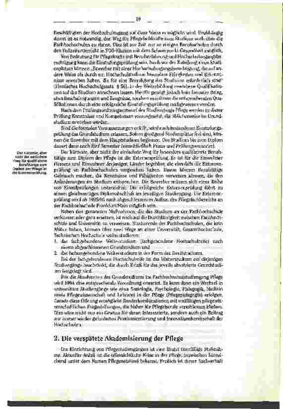 Vorschauseite 2: Pflege auf dem Weg zur Hochschule Ein neuer Studiengang an der Fachhochschule Frankfurt/Main stellt sich vor