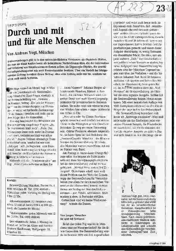 Vorschauseite 1: Senioren-Zeitung: Durch und mit und für alte Menschen