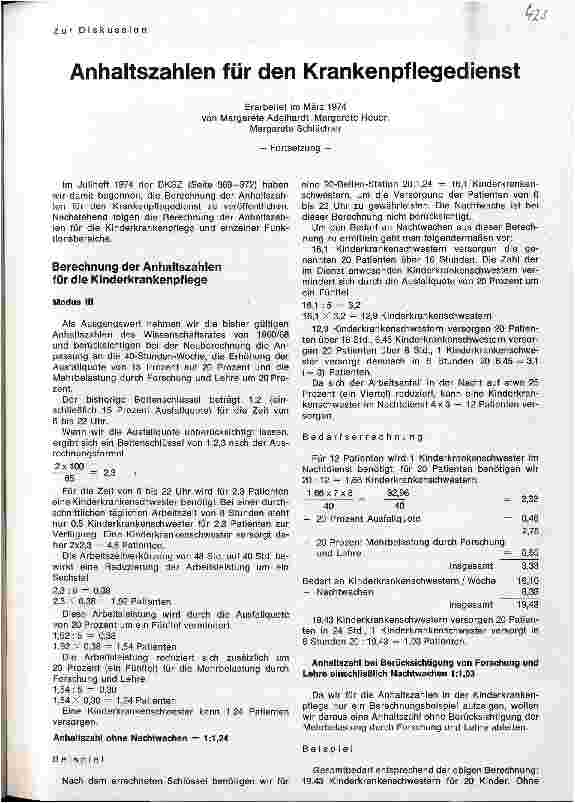 Vorschauseite 1: Anhaltszahlen für den Krankenpflegedienst