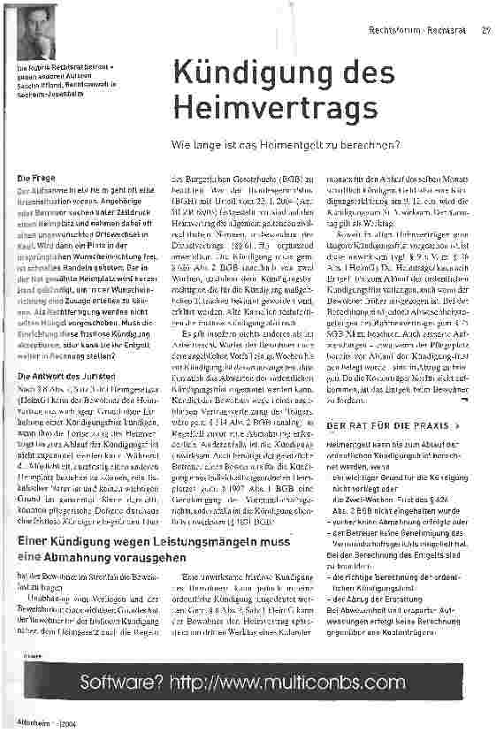 Vorschauseite 1: Kündigung des HeimvertragsWie lange ist das Heimentgelt zu berechnen?