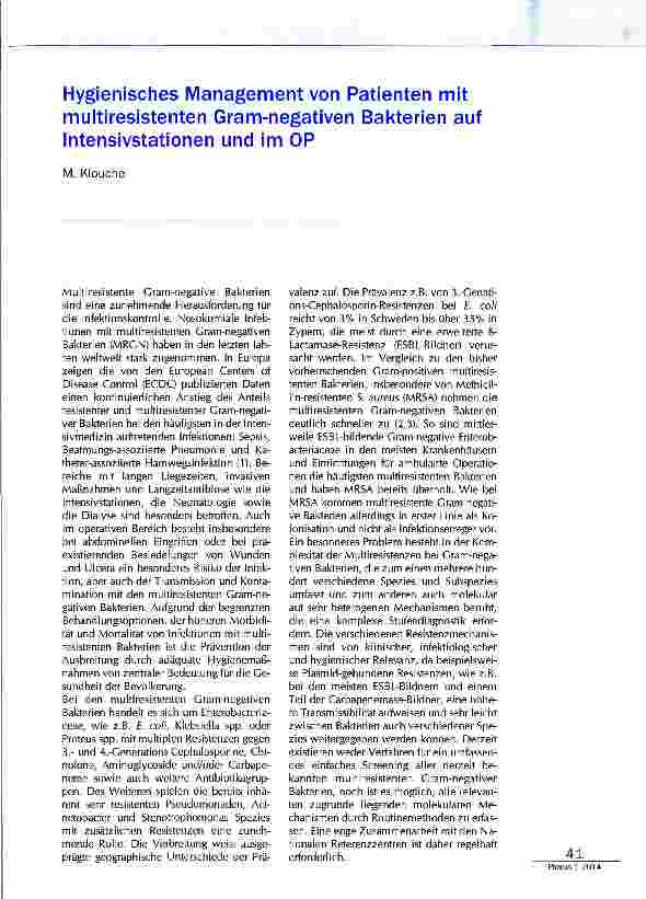 Vorschauseite 1: Hygienisches Management von Patienten mit multiresistenten Gram-negativen Bakterien auf Intensivstationen und im OP
