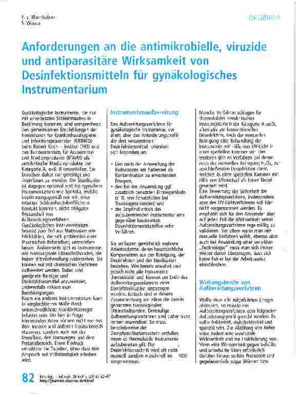 Vorschauseite 1: Anforderungen an die antimikrobielle, viruzide und antiparasitäre Wirksamkeit von Desinfektionsmitteln für gynäkologisches Instrumentarium
