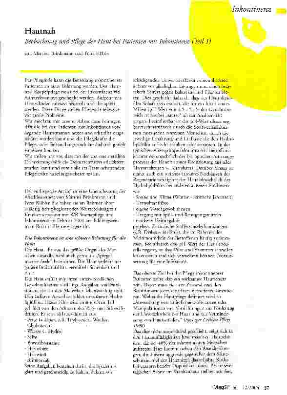 Vorschauseite 1: HautnahBeobachtung und Pflege der Haut bei Patienten mit Inkontinenz (Teil 1)