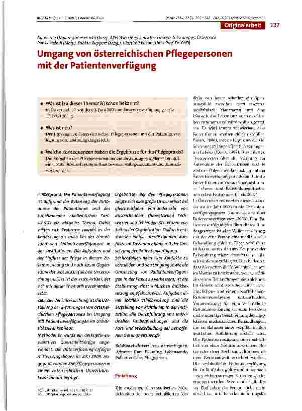 Vorschauseite 1: Umgang von österreichischen Pflegepersonen mit der Patientenverfügung