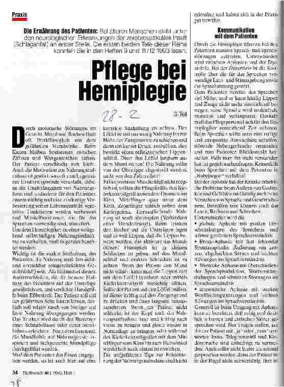 Vorschauseite 1: Pflege bei Hemiplegie Die Ernährung des Patienten 3.Teil