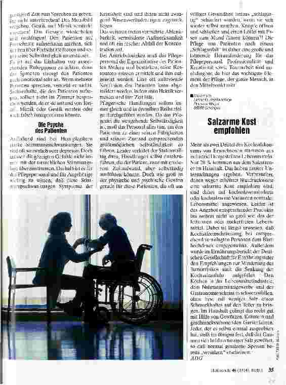 Vorschauseite 2: Pflege bei Hemiplegie Die Ernährung des Patienten 3.Teil