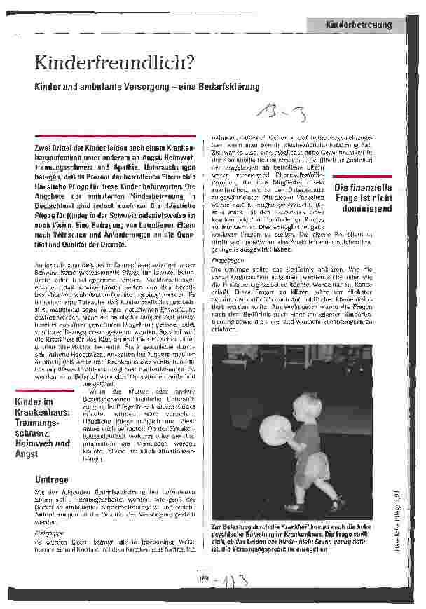 Vorschauseite 1: Kinderfreundlich? Kinder und ambulante Versorgung - eine Bedarfsklärung