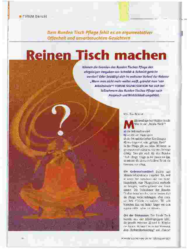 Vorschauseite 1: Reinen Tisch machenDem Runden Tisch Pflege fehlt es an argumentativer Offenheit und unverbrauchten Gesichtern