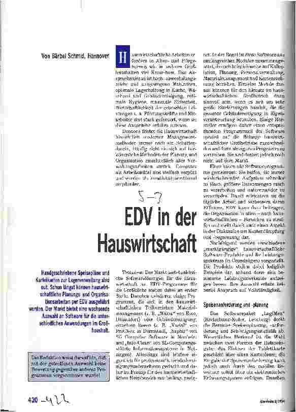 Vorschauseite 1: EDV in der Hauswirtschaft