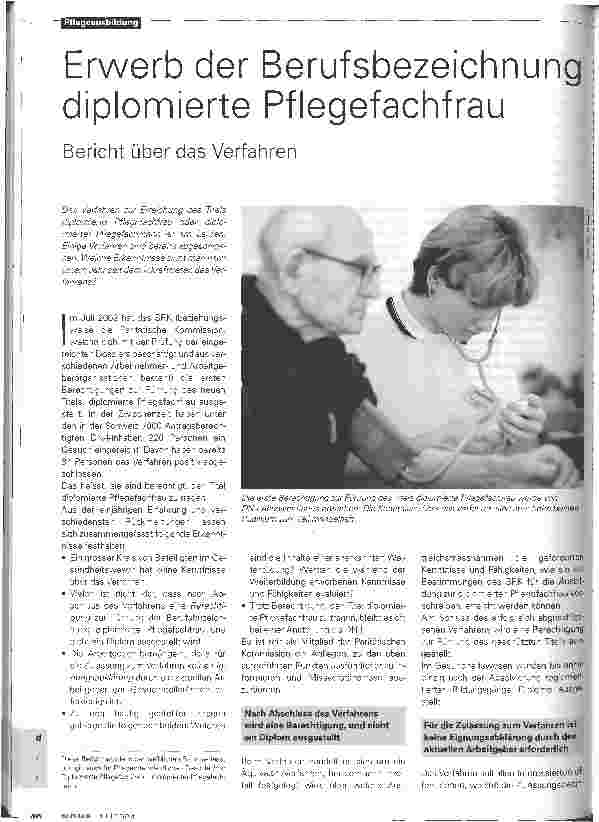 Vorschauseite 1: Erwerb der Berufsbezeichnung diplomierte PflegefachfrauBericht über das Verfahren